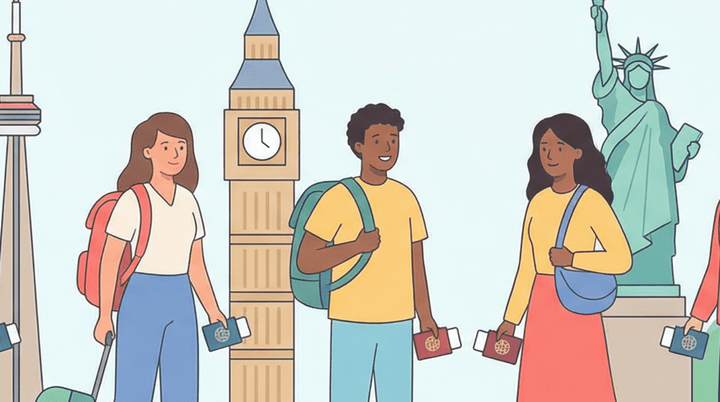 Diverse international students with easy visas.